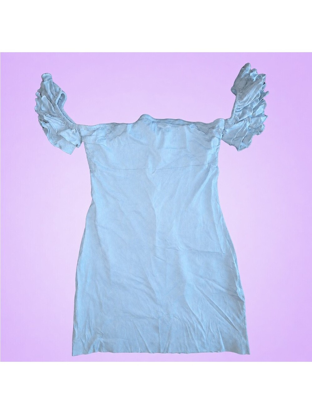 American Threads Womens Large Light Blue Off Shoulder Ruffle Sleeve Mini Dress